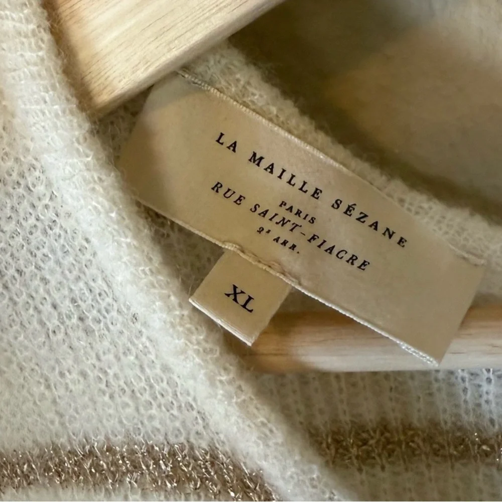 Sezane Womens Cream Gold Striped Gaspard Cardigan Size XL - Picture 4 of 5